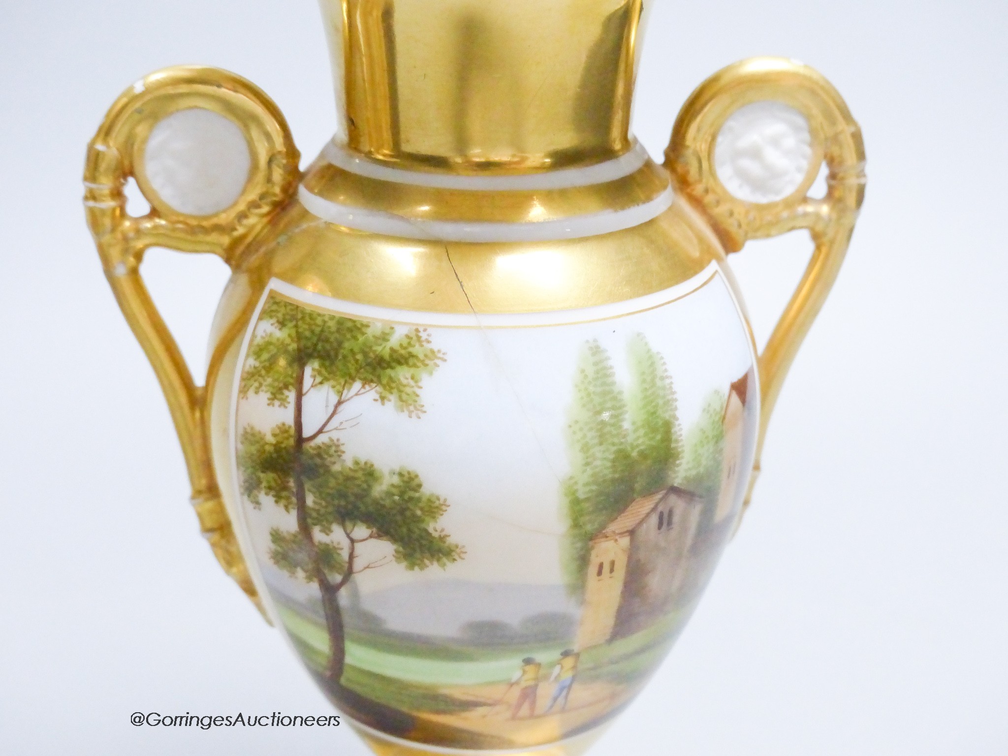 A pair of French porcelain two-handled vases, height 16.5cm